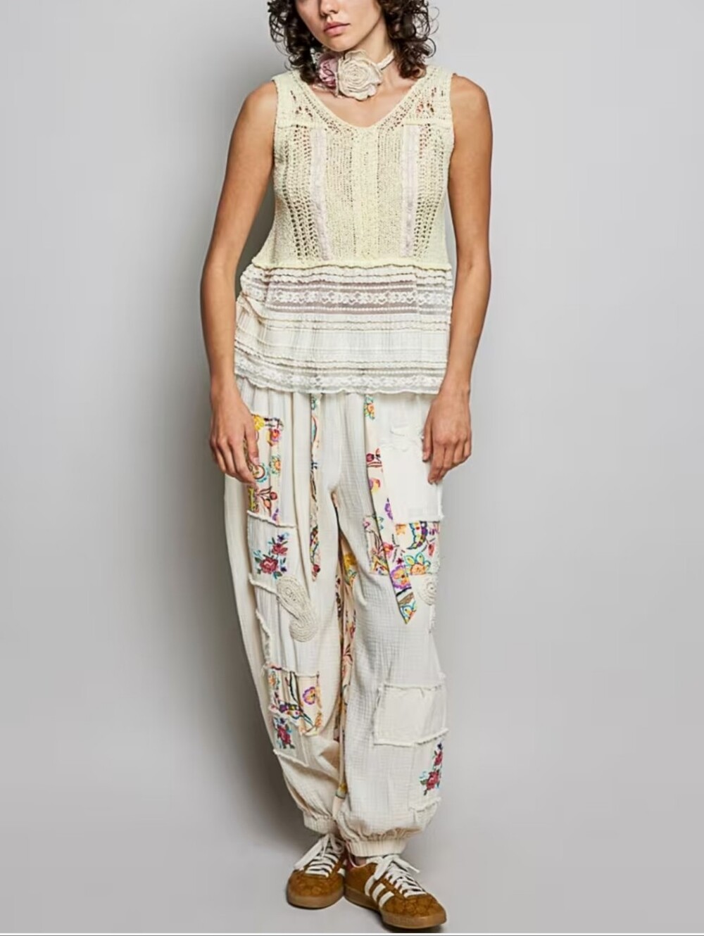 🌻317. POL Bohemian Cream Crochet & Lace Sleeveless Top - Picture 4 of 4
